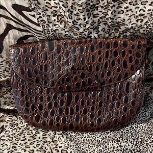 Vintage Crocodile Embossed Brown Crossbody Bag